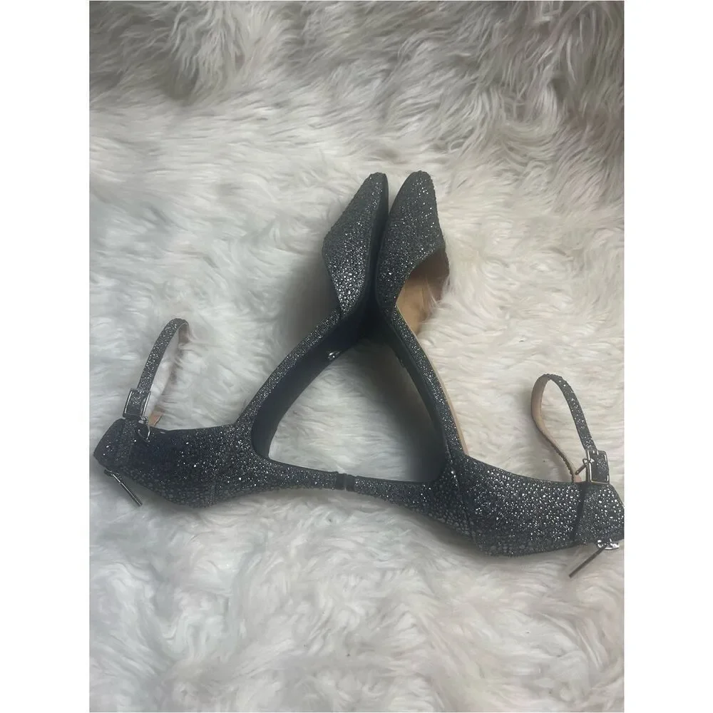 Thalia Sodi Vanessa pewter GlitterPointed-Toe Ankle-Strap Heels back zipper SZ11